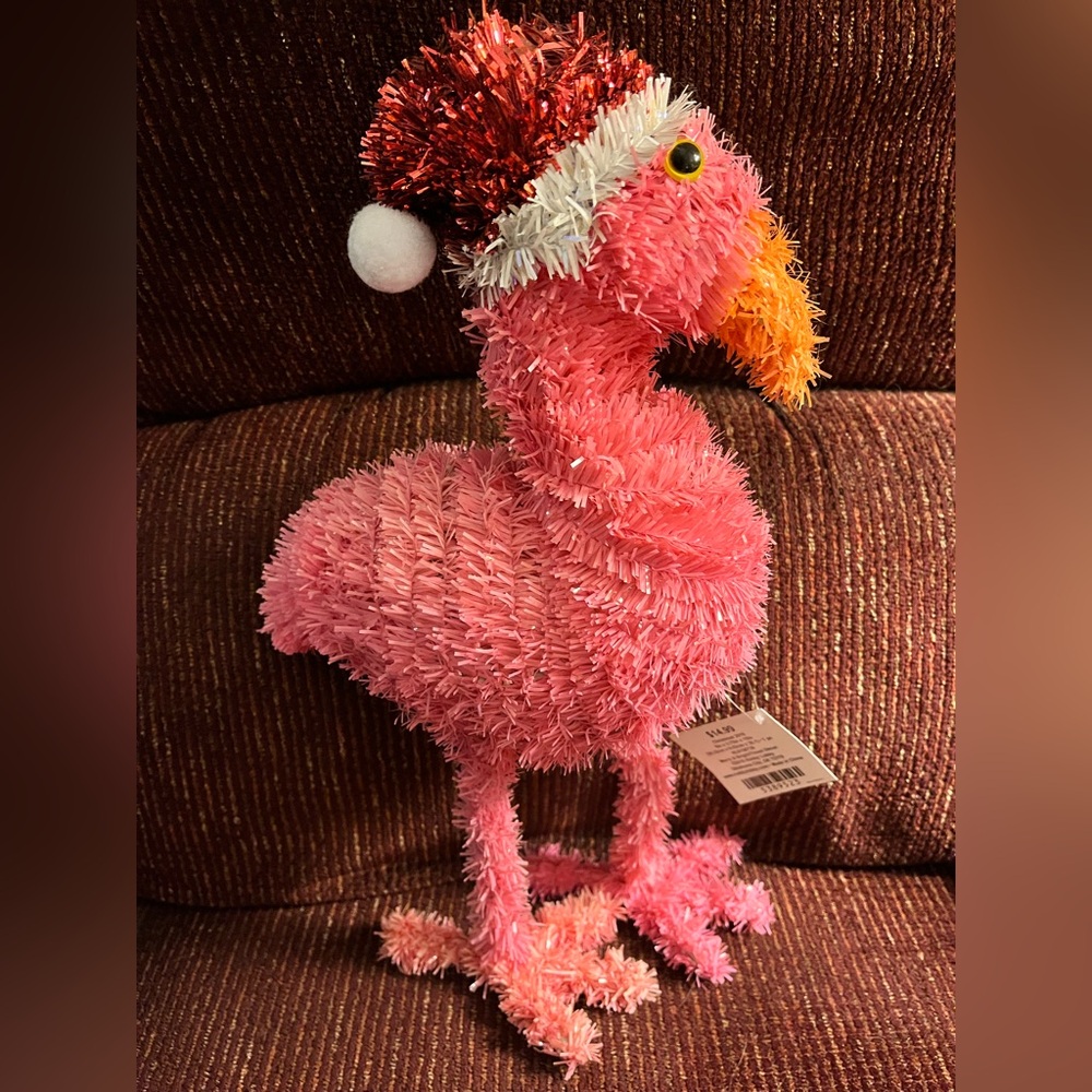 Pink Flamingo Tinsel Christmas Statue